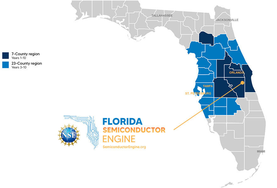 map of Florida - 7-County region Years 1-10 and 23-County region Years 3-10